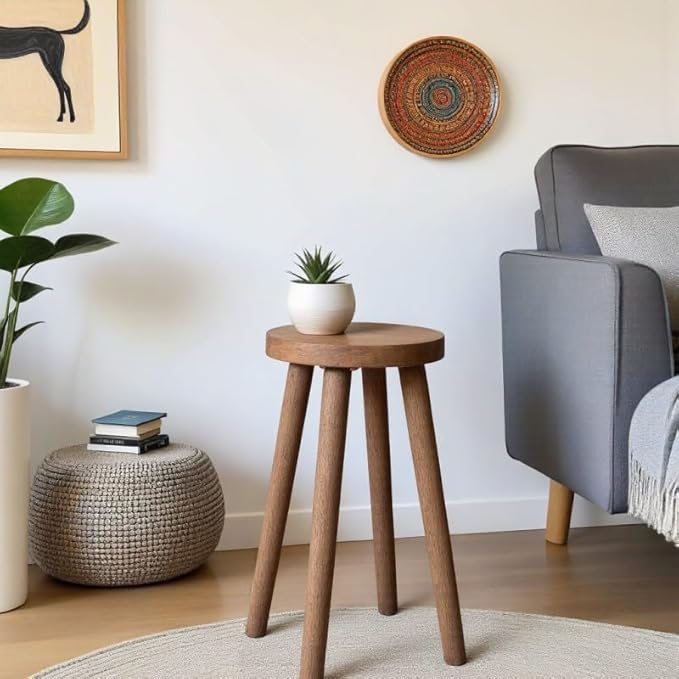 Plant Stand Stools Chair Dressing Wooden Stool Stool Kitchen Bar Stool Side Wood Table Round Wooden Sandal Wood for Bedroom Living Room Dining Table Dining Room Bar (Walnut Color)