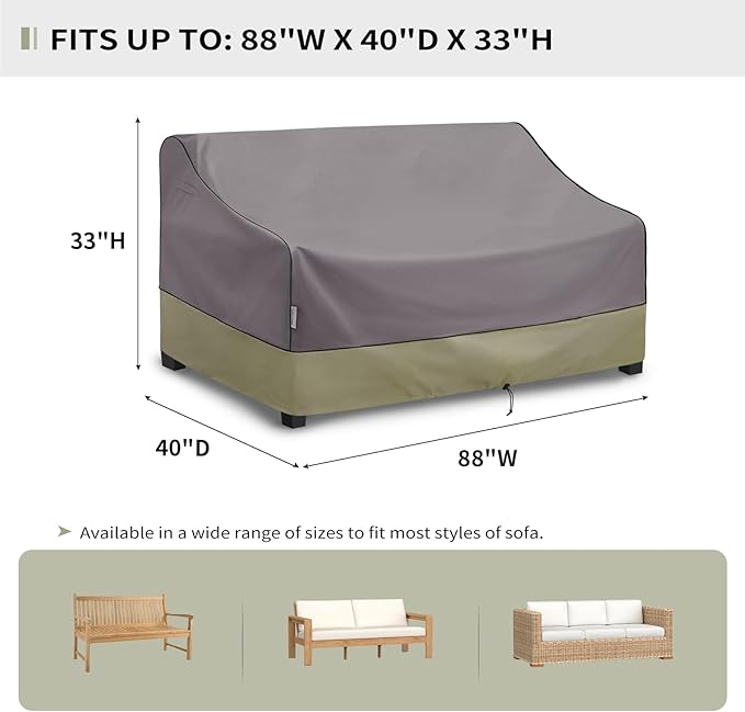 KylinLucky Patio Furniture Sofa Covers 88 x 40 x 33 inches, 3-Seater Outdoor Waterproof Couch Loveseat Bench Cover Grey
