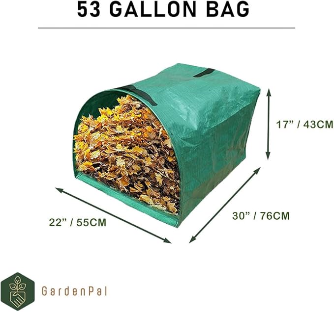 Gardenpal 2-pack Yard Waste Bags for Collecting Leaves, PE Gardening Bags, Lawn and Leaf Bags, Large Yard Dustpan-Type Garden Bag, Reuseable Garden Waste Container, 53 Gallon Per Bag