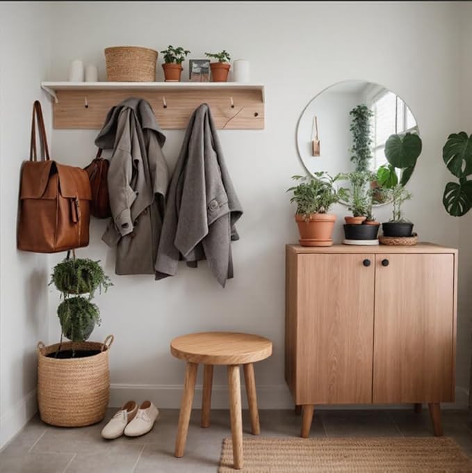 Wooden Stools Table Chair Dressing Stool Kitchen Bar Stool Side Table Round Suitable for Bedroom Living Room Dining humidifier Stand Plant Stand (Natural Wood Color)