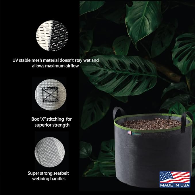 Grow Bag 20 Gallon, Planting Pots - Colorful Plant Grow Bags Pots Gardening Vegetable - Air Pruning Mesh Fabric Plant Container - (Black/ODGreen)