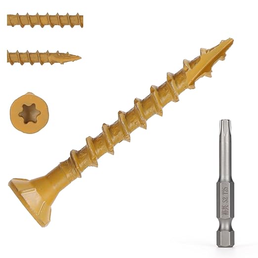 Wood Screws #8 x 1-1/2’’, T25 Star Torx Drive Flat Head Deck Screws, Tan, 165Pcs (1lb)