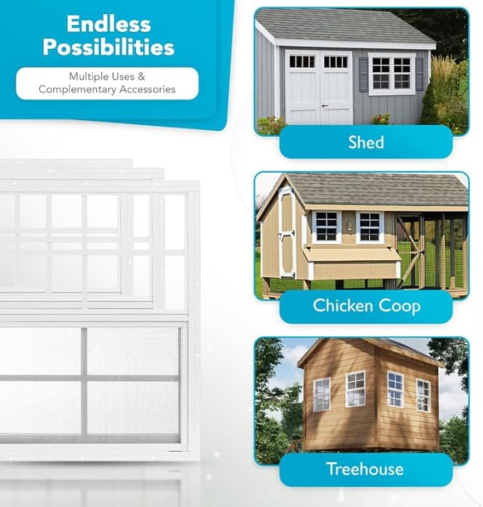 PRO FLEX 2 Pack Shed Window 18" x 23" - Ultra Thick White Aluminum Flush Mount with Tempered Glass and Screen - Shed Windows with Vertical Slider and Screws for Chicken Coop, Sheds, Barns, Playhouses
