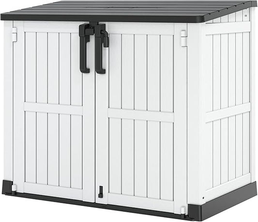 Outdoor Resin Storage Shed 36 Cu. Ft. Garden Horizontal Storage Extra Large Capacity Weather Resistant Storage Box, Lockable Resin Waterproof Shed, Light Grey