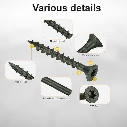 Wood Screws #8 x 1-1/2’’, T25 Star Torx Drive Flat Head Deck Screws, Green, 165Pcs (1lb)