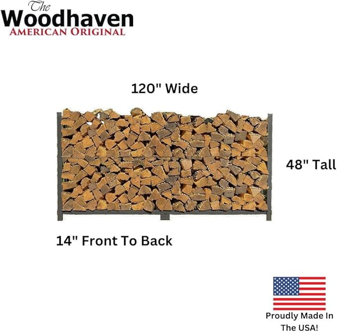 Woodhaven 10 Foot Black Firewood Log Rack With Optional Seasoning Cover - Made In The USA - Lifetime Structural Warranty - Steel Outdoor Rack with Black Texture Powder Coat Finish (No Cover)