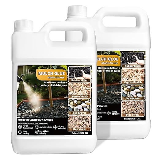 Mulch Glue for Landscaping,Rock Glue,Non-Toxic Mulch Anchor Binder,Long-Lasting Landscape Binder for Landscaping Pea Gravel,Wood Chips& More,for Paths,Patios&Garden Borders (2 Gallons)
