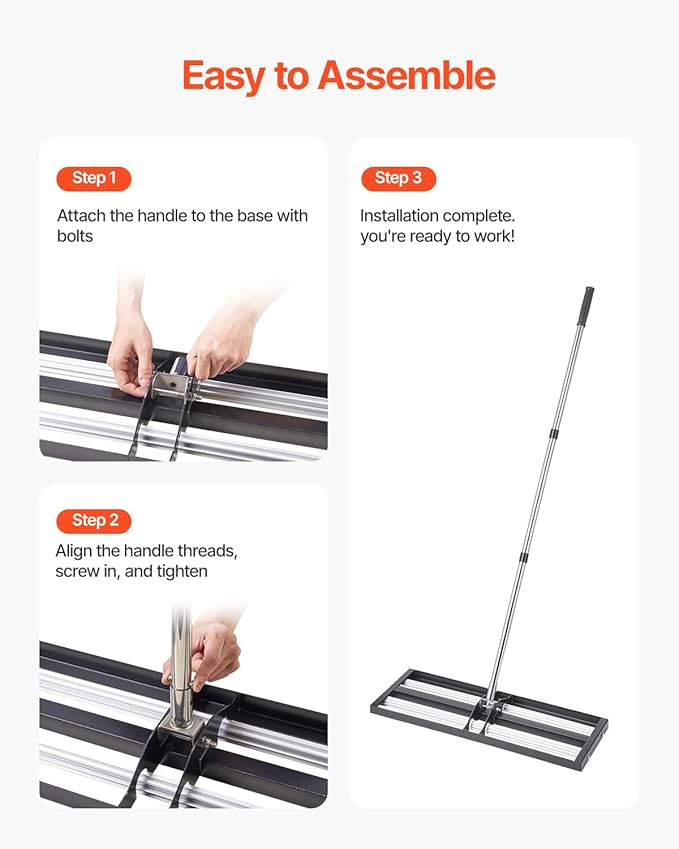 VEVOR Updated Lawn Leveling Rake with Roller, 30'' x 10" Stainless Steel Lawn Leveler with 83.9'' Adjustable Handle, Heavy Duty Yard Leveling Rake, Effort Saving Lawn Leveling Tool for Yard Golf Court