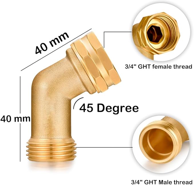 Garden Hose Elbow Connector 45 Degree Hose Extender Solid Brass 3/4" hose adapter (45 degrees elbow (1 PCS))