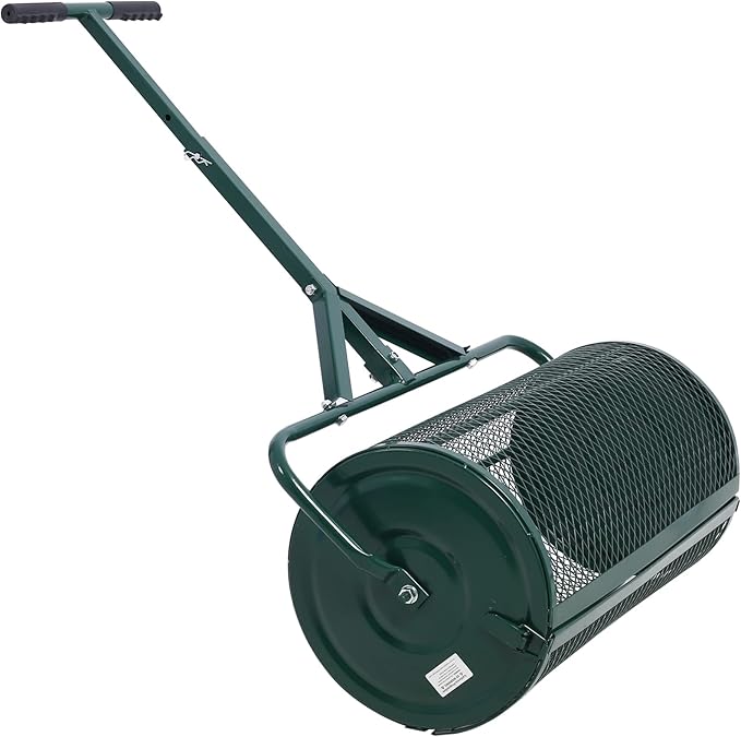 Peat Moss Spreaders for Lawns Compost Spreader Roller 24 Inch Heavy Duty Metal Mesh Dirt Topsoil Spreader for Planting Seeding Garden (24"/39"-47" L, Green)