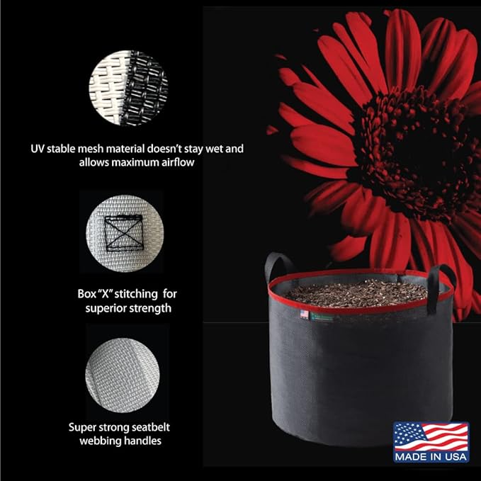 Grow Bag 7 Gallon, Planting Pots - Colorful Plant Grow Bags Pots Gardening Vegetable - Air Pruning Mesh Fabric Plant Container - (Black/Red)