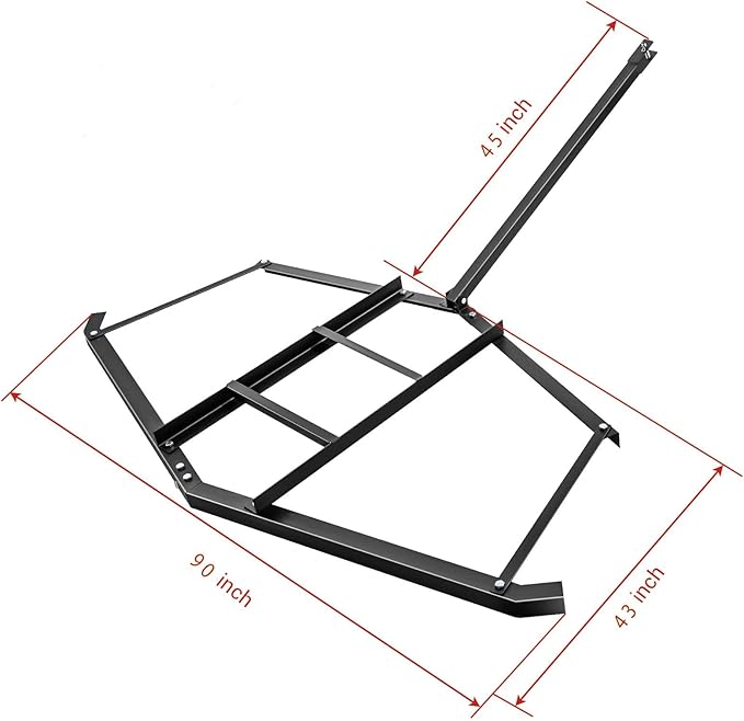 90" Heavy Duty Steel Drag Harrow, Driveway Drag with Adjustable Bars & Pin Hitch, Tow Behind Driveway Grader and Power Rake for ATV, UTV, Tractor, Mower, Land Leveler for Gravel, Soil, Sand, Hay
