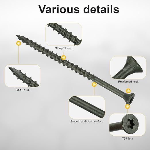 Deck Screws #10 x 3-1/2’’, T25 Star Torx Drive Flat Head Wood Screws, Green, 5lb