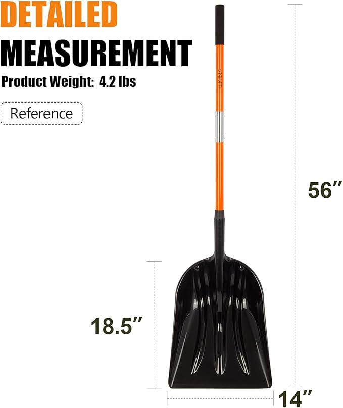VNIMTI Snow Shovel for Snow Removal, Heavy Duty Snow Shovel for Driveway with Long Fiberglass Handle, 56 Inches