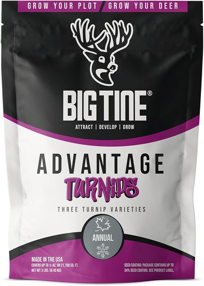 Big Tine Food Plot Mix, Deer Attractant, Advantage Turnips, 3 lbs Bag, Fall/Winter Annual, Extremely Versatile, Drought Resistant