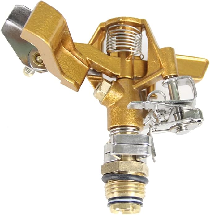 Chapin 4993: Heavy Duty Brass Head Tripod Impact Lawn Sprinkler, 360 Degree Coverage for Large Lawns, Golf Courses, Gardens, Adjustable Height, Gooseneck Hose Connection, Red and Black