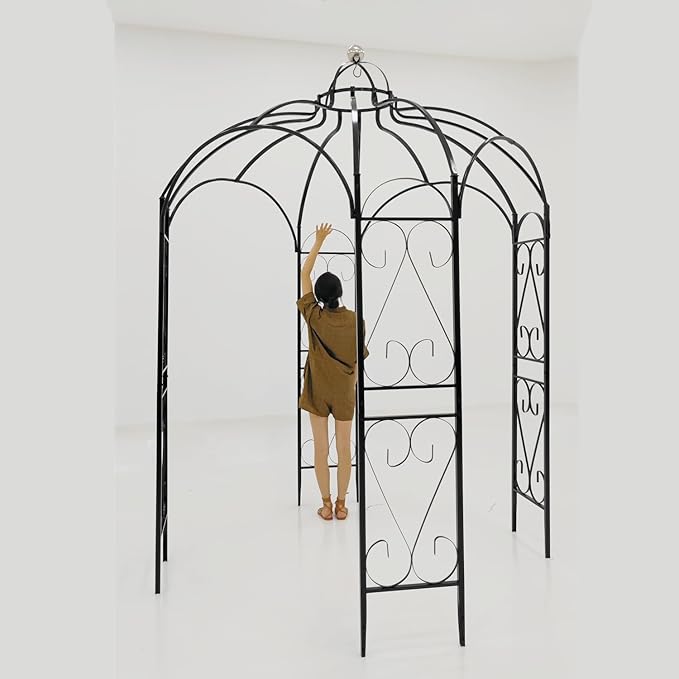 OUTOUR Versatile Oversized 9FT Iron Garden Gazebo Arbor Arbour Heavy Duty Metal ArchTrellis Support for Plants Climbing Garden Outdoor Yard Patio Wedding Party Ceremony Decor Arch