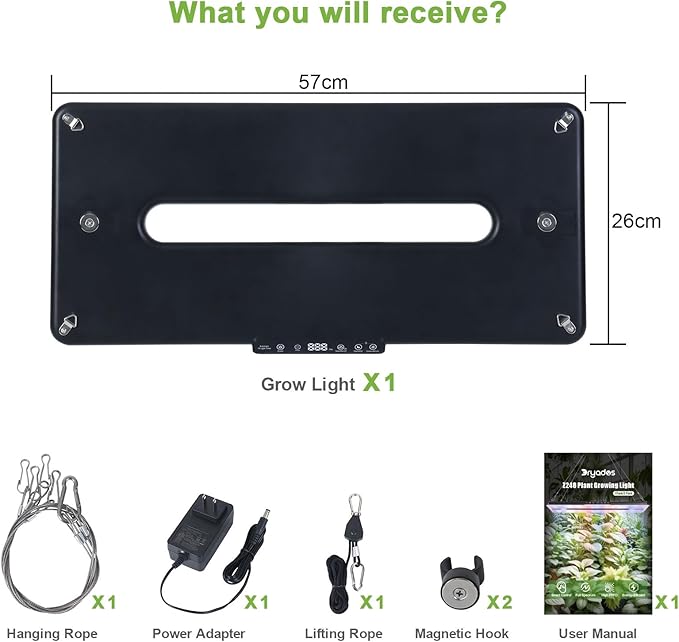22" x 10" Grow Lights for Indoor Plants and Vegetables, Full Spectrum LED Growing Lamp for Indoor Garden Greenhouse - Features Two Smart Light Mode, 12~23H Timer - 1 Pack (1 Pack Black)