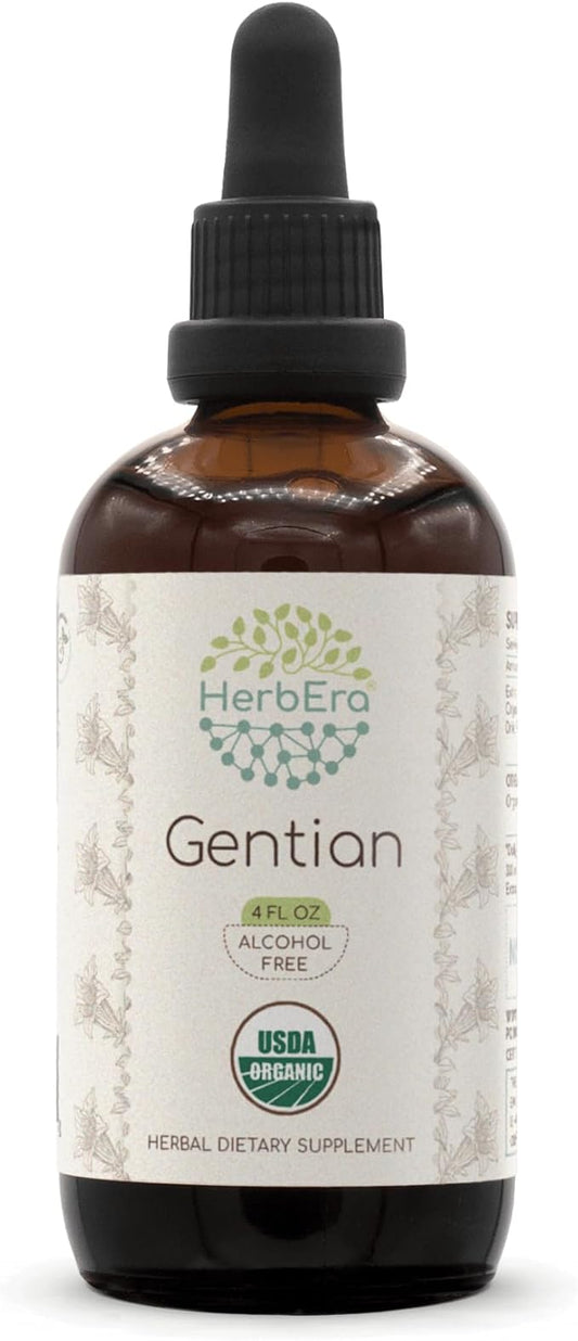 Gentian B120 Alcohol-Free Herbal Extract Tincture, Concentrated Liquid Drops Natural USDA Organic Gentian (Gentiana Lutea) Dried Root (4 fl oz)