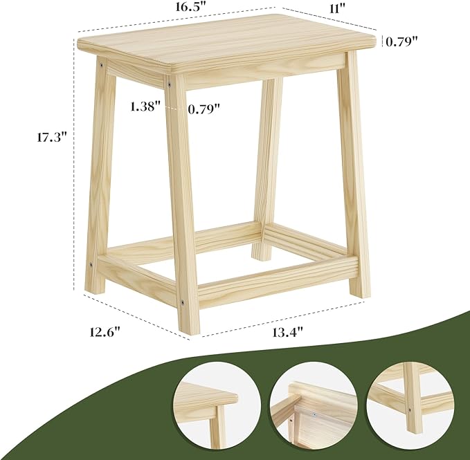 Small Bench Seat, Bathroom Bench, Wood end Table, Plant Stand, Shoe Changing Handmade Stool for Kids or Adults (Natural-Large)