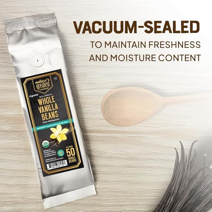 Nature's Greatest Organic Madagascar Bourbon Vanilla Beans - Grade B, Non-GMO, Kosher, Gluten - Free | Sustainably Sourced & Naturally Derived | Premium Quality Extract, Baking, and Cooking 25ct