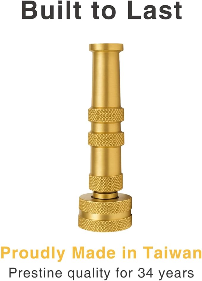 Brass Hose Nozzle Cyprium Brass Water Hose for Garden Hose, High Pressure Adjustable Twist Heavy Duty 4" Power Washer