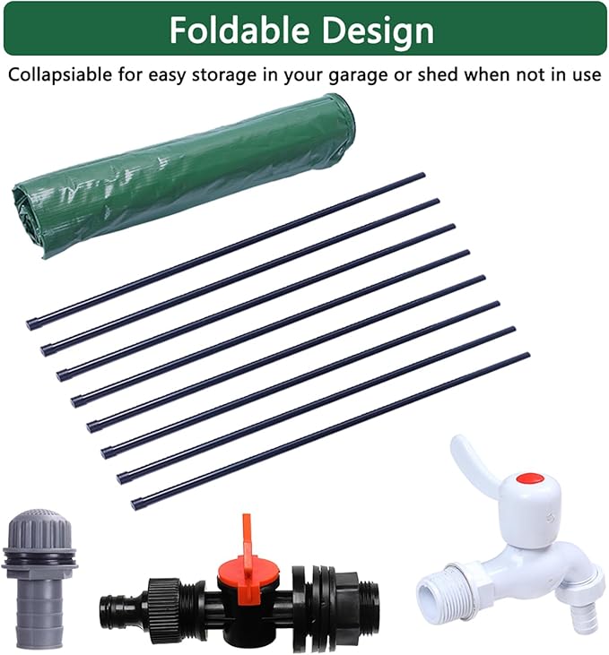 Collapsible Rain Barrel, 200 Gallon Portable Rainwater Collection System, Water Storage Tank, Rain Catcher Barrel with Spigots and Overflow Kit, Rain Water Barrel Collector for Garden, Green