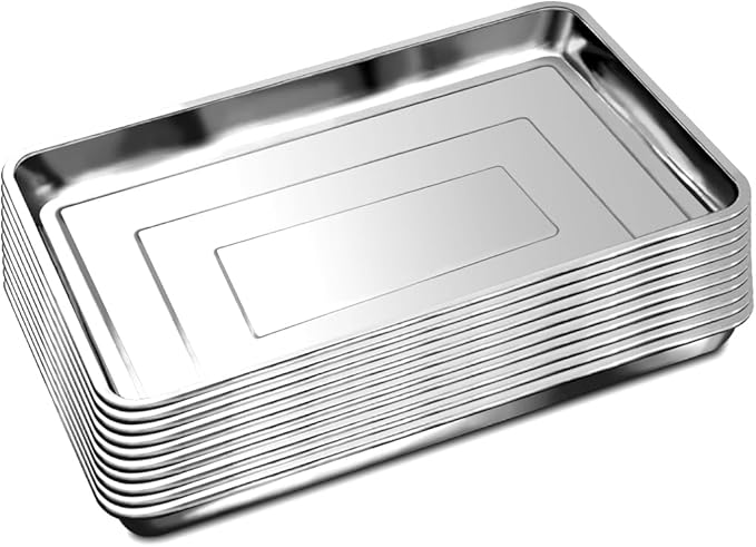 10 Pack Large Stainless Steel Seedling Trays, Heavy Duty Metal Water Catch Trays for Nursery Pots Transplant, Seed Germination & Propagation Flats (17.5 inch×13.56 inch, 1.18" Height)