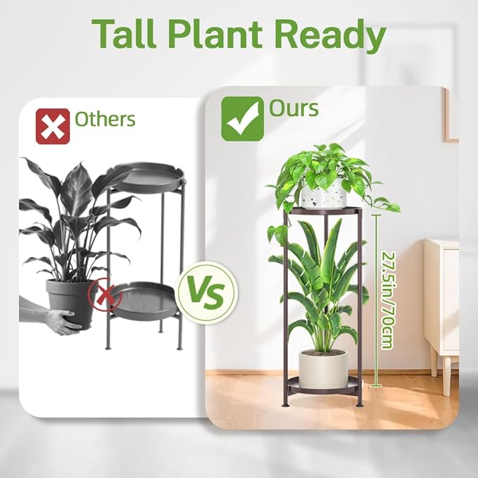 iDavosic.ly 2 Tier Corner Plant Stand Indoor, Tall Vertical Metal Flower Heavy Duty Pot Holder Shelf Outdoor for Patio Porch Living Room, Bronze - Round