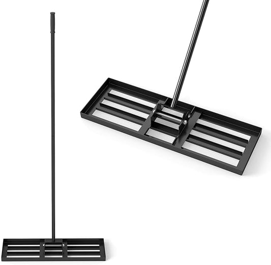 30" x 10" Lawn Leveling Rake, Heavy Duty Landscape Rake with 67" Handle, Non-Slip Grip & Flat Head, Space-Saving Lawn Level Tool for Garden, Backyard, Golf Course & Sports Field(Black)