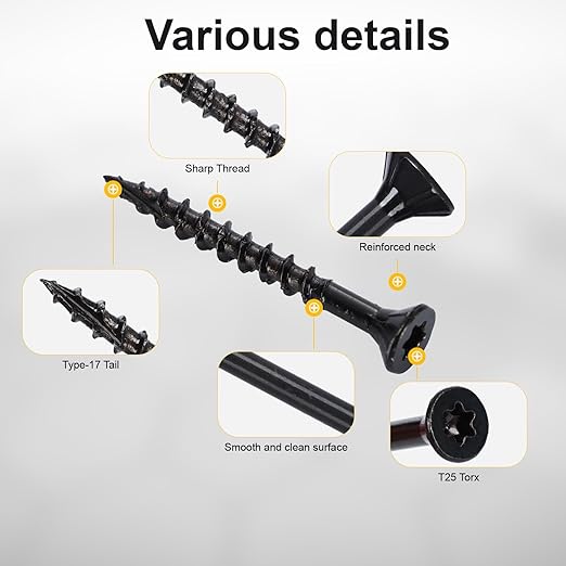 Deck Screws #8X1-5/8’’, T25 Star Torx Drive Flat Head Wood Screws, Black, 5lb