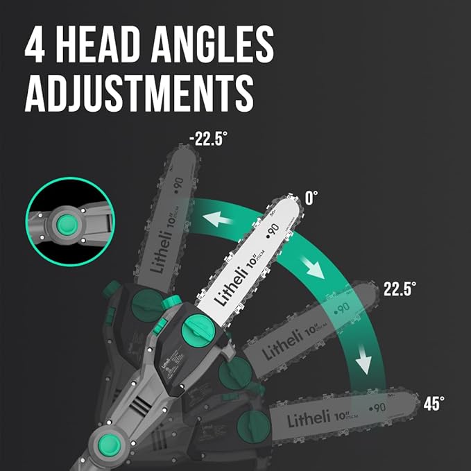 Litheli 40V PoleSaw Cordless, 10 Inch Battery Pole Saws for Tree Trimming, Electric Pole Chainsaw with 2.5Ah Battery & Charger, Oiling System, 8.3 LB Lightweight, 16 FT/S Cutting Speed Power Pole Saw