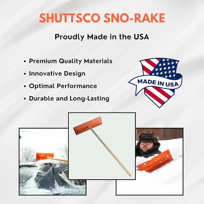 Snow Rake/Snow Broom with Pole - 48” Pole with 18" Head. - Auto Dealer Quality Shuttsco USA! #105 Commercial Grade