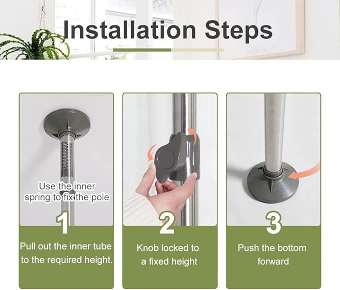 Hershii Expandable Plant Stand Double Tension Poles Holder Indoor Metal Flower Display Racks Floor to Ceiling Tall Decorative Storage Shelf with 12 Trays, 2 Arms & 1 Hanging Rod - Grey