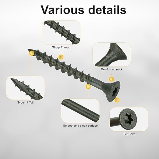 Deck Screws #8 x 1-5/8’’, T25 Star Torx Drive Flat Head Wood Screws, Green, 5lb