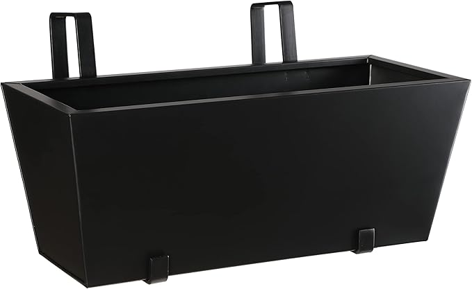 BIRDROCK HOME 1pk Metal Railing Planter - Balcony Flower Box - Deck Rail Boxes - House Apartment Plant Pot - Black