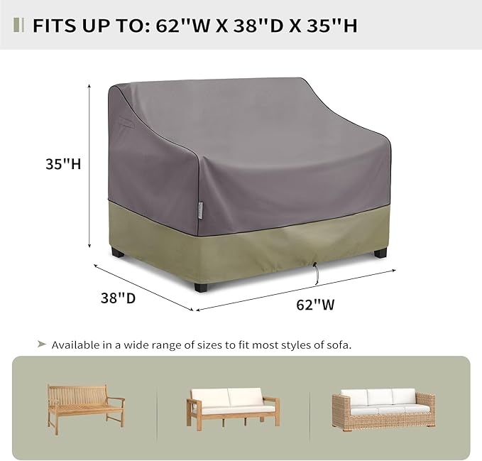 KylinLucky Outdoor Sofa Cover Waterproof Heavy Duty Patio Furniture Protector 62x38x35 Inches, Grey Loveseat Cover