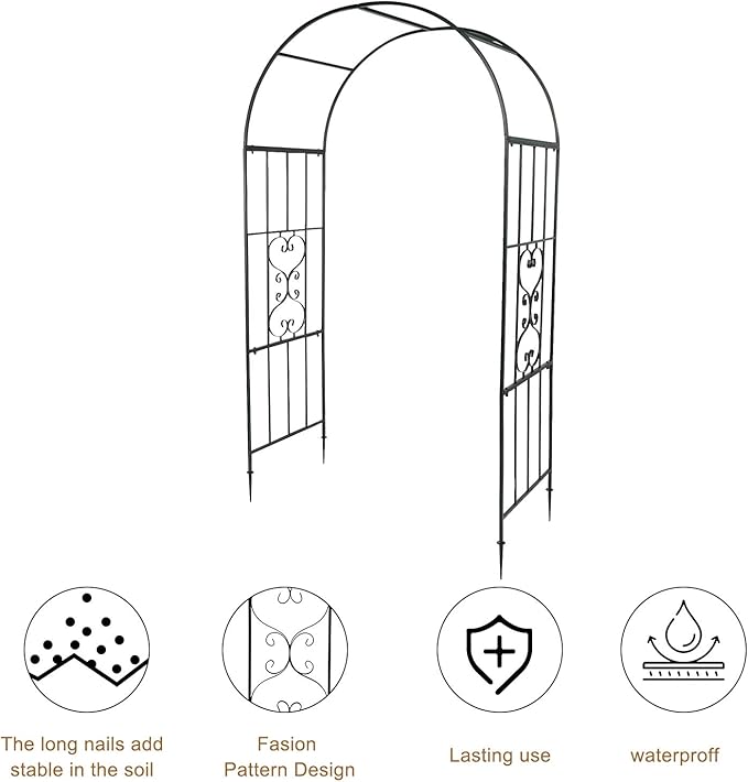 VINGLI Garden Arbor, Arch Walkway for Wedding Ceremony Party, Christmas Garden Decorations Steel Garden Trellis for Plant Climbing, Pergola for Garden, Backyard, Lawn, Bench (Dome)