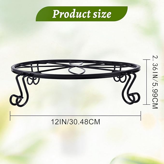 1/2/4 Pack 10/12 Inch Heavy Duty Iron Plant Stands - Rustproof Metal Flower Pot Holder for Indoor Outdoor Use, Round Wrought Iron Planter Stand for Corner Gardening, Patio, Balcony Decor- Black (12IN1PCS)