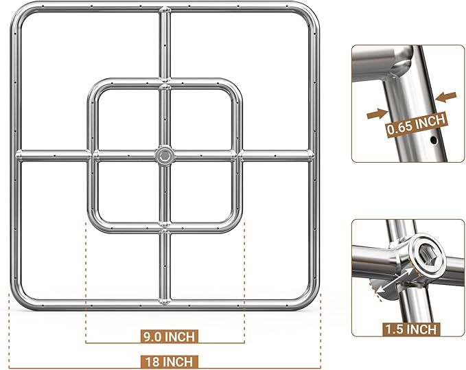 onlyfire Stainless Steel Square Fire Pit Flat Pan with Burner Ring Assembly, 24-Inch