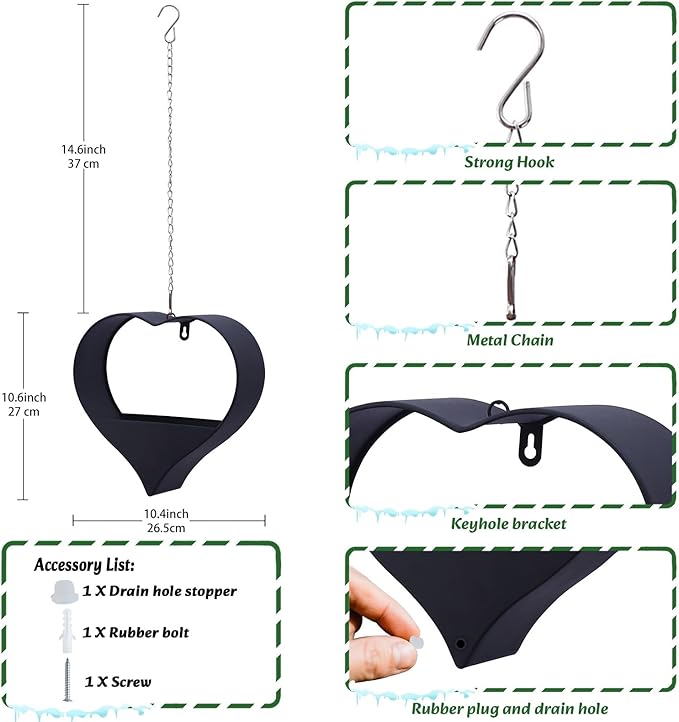 Metal Plant Hangers Indoor and Outdoor: Christmas Birthday Gifts for Women Mom Wife Garden Lovers - Heart Shape Hanging Planters Perfect for Window Wall Living Room Office Decor(Black)