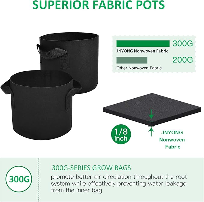 NYONG 12-Pack 25 Gallon Thickened Non-Woven Grow Bags, Aeration Fabric Pots with Handles（Black）