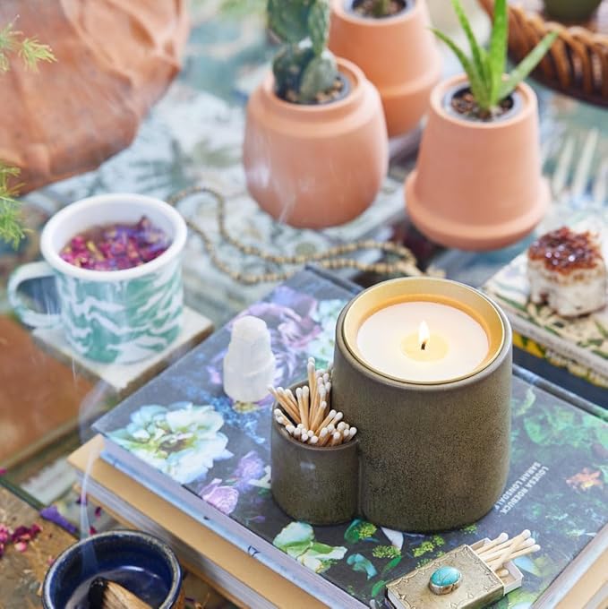 Modern Sprout Ember Earth Candle Planter - 2 in 1 Scented Soy Candle w/Bottom Feeding System - 8 Oz with 50 hr Burn time in Glaze Ceramic Vessel Ideal for Any Indoor Plants - Rhizome