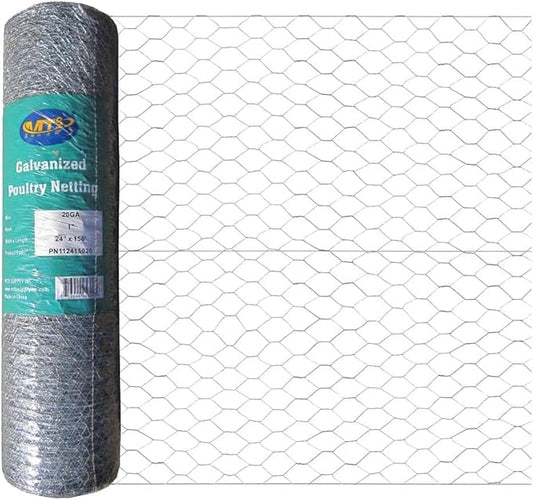 20GA Galvanized Hexagonal Poultry Netting Chicken Wire 24 inches x 150 feet x 1 inch Mesh