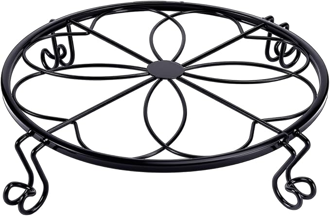 1/2/4 Pack 10/12 Inch Heavy Duty Iron Plant Stands - Rustproof Metal Flower Pot Holder for Indoor Outdoor Use, Round Wrought Iron Planter Stand for Corner Gardening, Patio, Balcony Decor- Black (12IN1PCS)