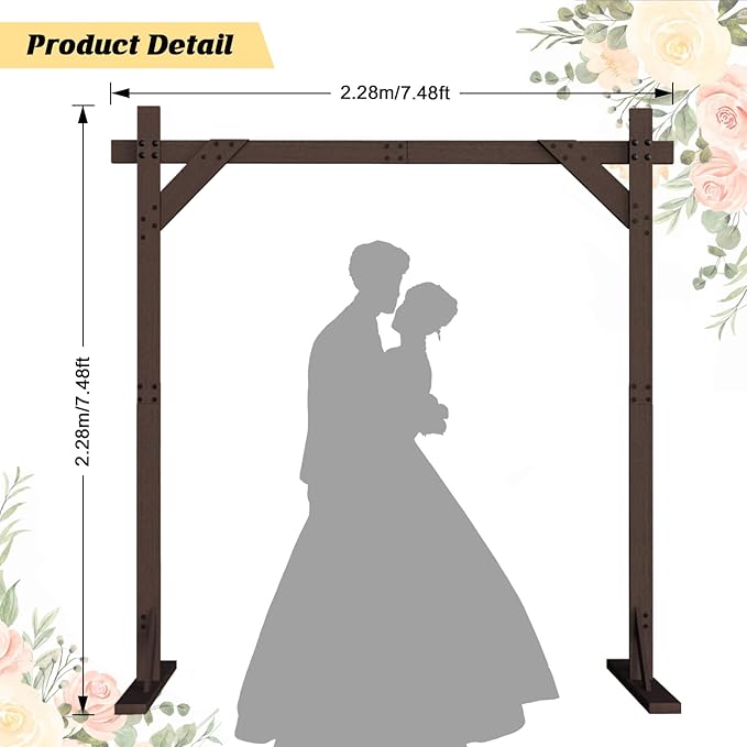 Wedding Arch -7.48FT Square Wooden Wedding Arches for Ceremony, Wood Arbor Backdrop Stand for Proposal Wedding Party Scene, Birthday Party, Bridal Shower, Garden, Outdoor, Rustic Decorationsz