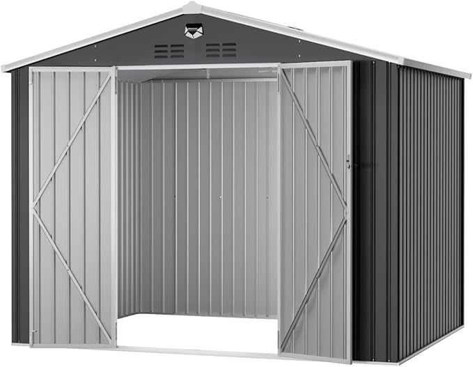 10x8 FT Outdoor Storage Shed, Metal Sheds & Outdoor Storage, Waterproof Sheds with Lockable Doors for Backyard (No Window)