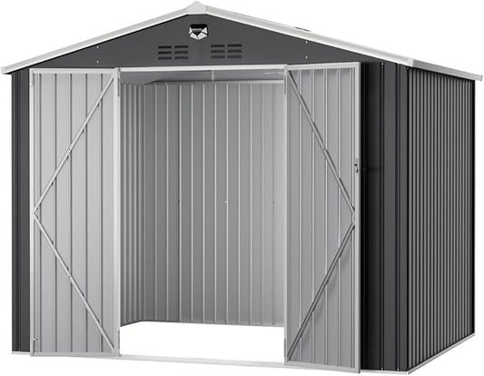 10x8 FT Outdoor Storage Shed, Metal Sheds & Outdoor Storage, Waterproof Sheds with Lockable Doors for Backyard (No Window)