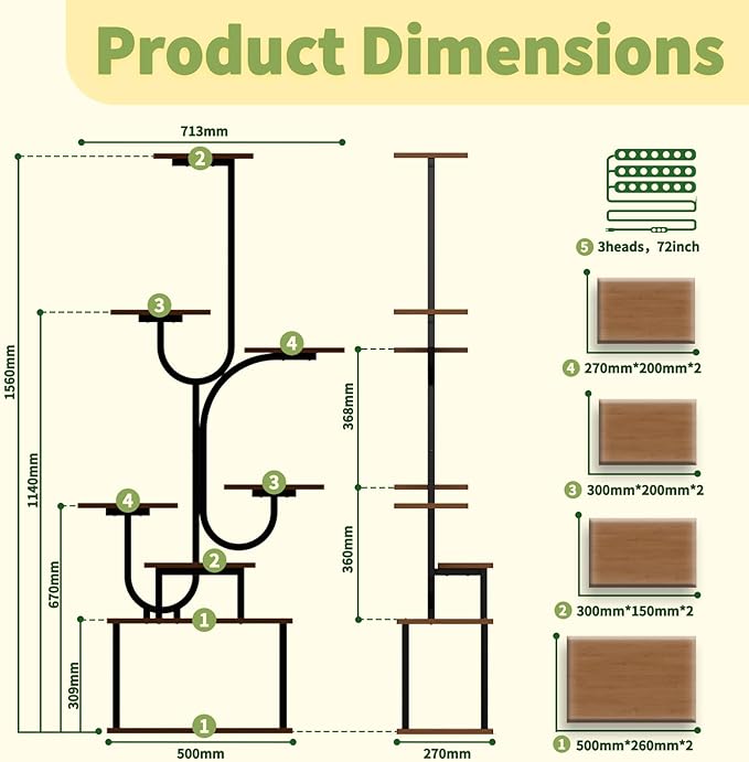 Plant Stand Indoor, 8-Tiered Corner Plant Rack Indoor with grow light, 61.42" metal Plant display shelves, Tree-Shaped Flower Ladder for Home, Patio, Living room