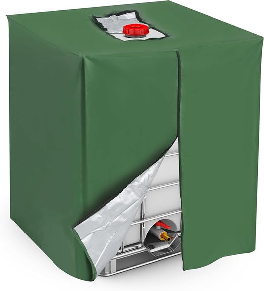 MECCANIXITY Zipper IBC Tote Cover 275 Gallon, 210D Oxford Waterproof Sunshade Rain Barrel Water Tank Protective Cover for 1000L Outdoor Garden, (39.37 x 47.24 x 45.66 Inch, Green)